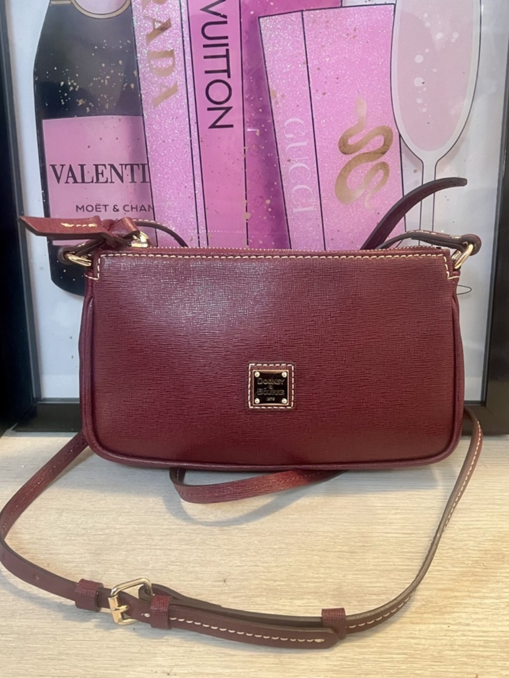 Dooney & Bourke Saffiano Leather Slim Crossbody - Burgundy Like New